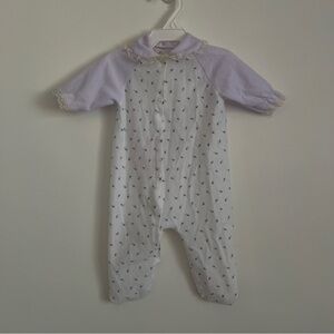 Vintage Lullaby Land Lavender Print White Baby One Piece-Baby’s Size Newborn